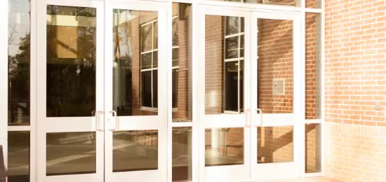 Commercial doors outside of an office building in Central Illinois